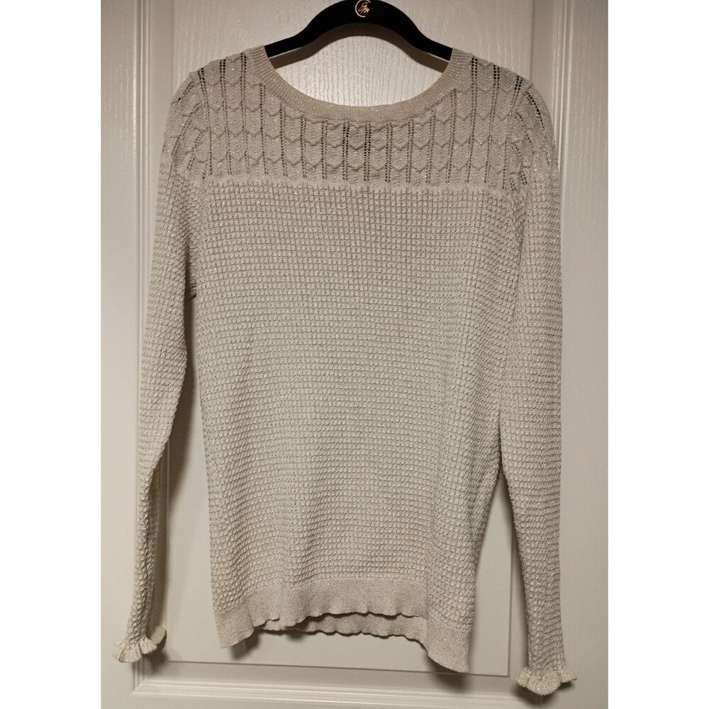 Liz Claiborne Career Womens Large Ivory Gold Metallic Open Knit Shimmer Sweater